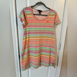 Lauren Ralph Lauren Monogram Multicolor Pastel Sleep Dress Shirt 100% Cotton L